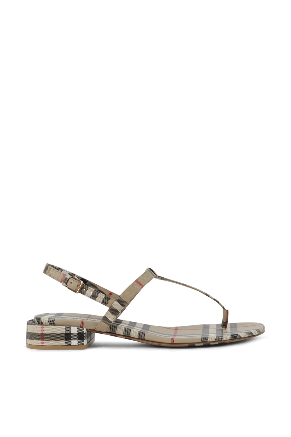 תמונה קידמית של סנדלים אודרי עם הדפס משבצות בגווני חום ושחור