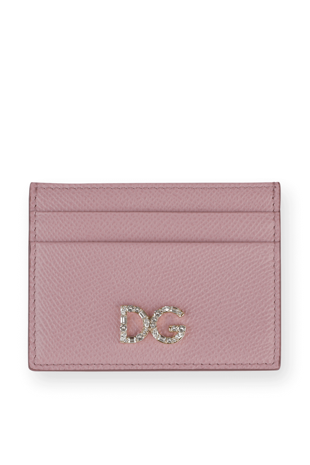Pastel Pink Leather Card Holder with Rhinestone DG Logo DOLCE & GABBANA