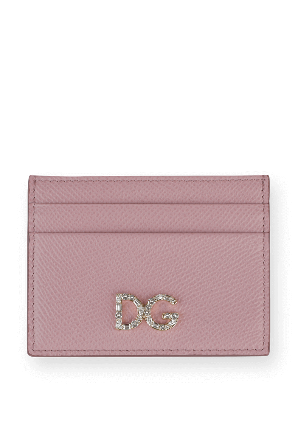 תמונה קידמית של Pastel Pink Leather Card Holder with Rhinestone DG Logo
