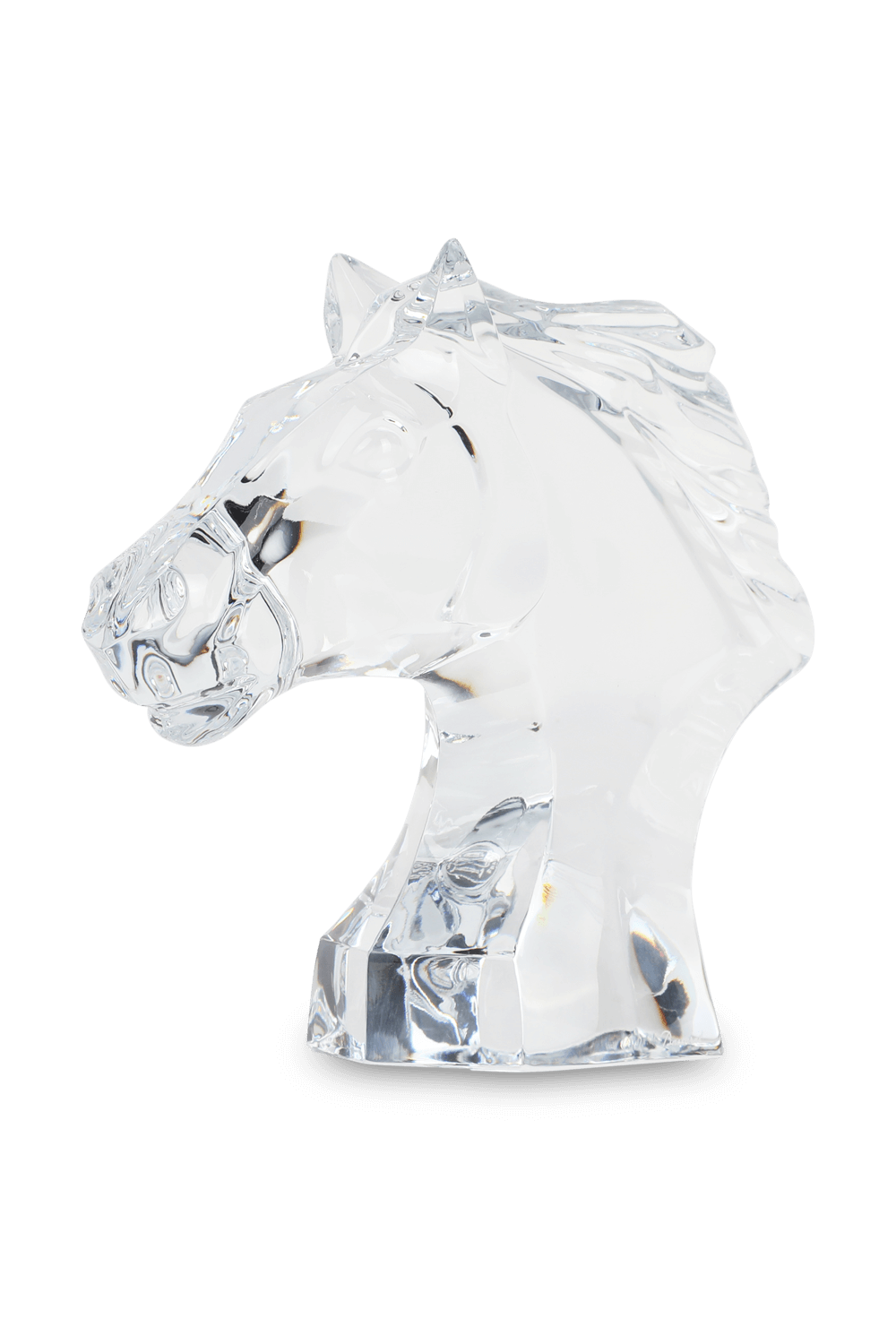 תמונה אחורית של פסל ראש סוס מקריסטל שקוף