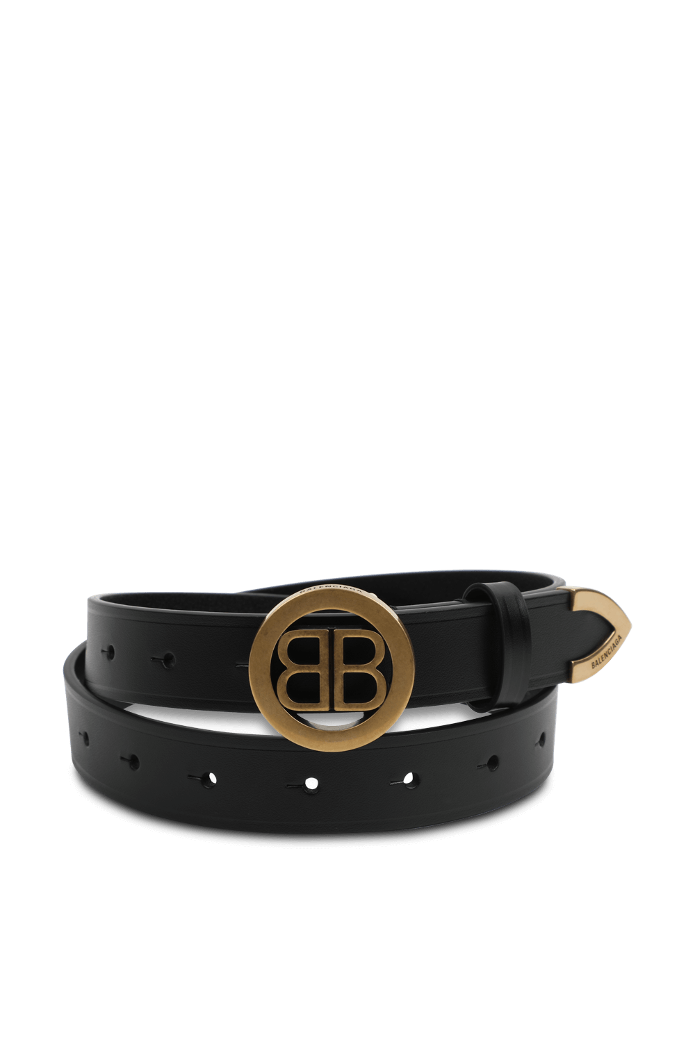 תמונה קידמית של חגורות לוגו דאבל בי עגול בשחור וזהב