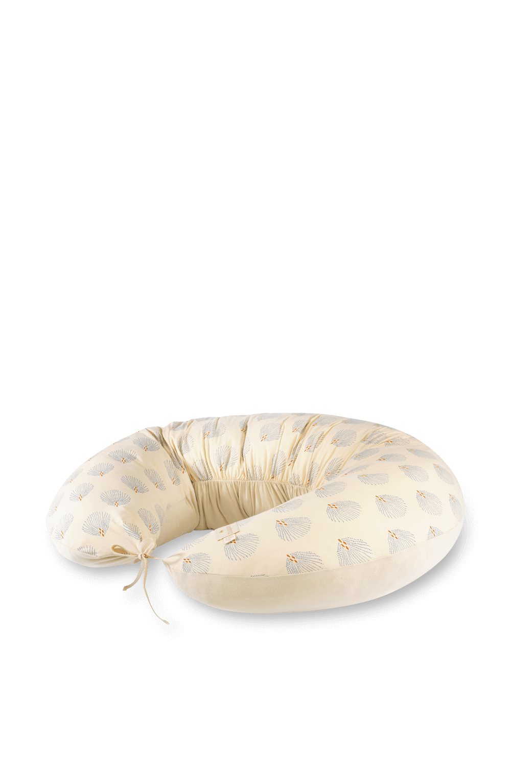 תמונה אחורית של כרית הנקה בצבעי לבן, כחול וכתום