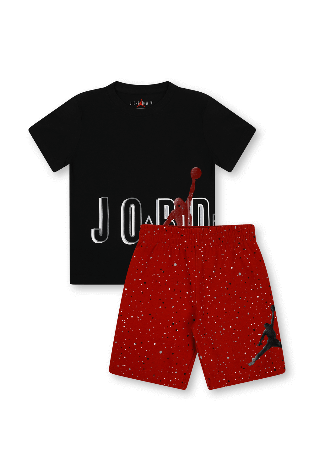 גילאי 2-4 סט קצר חולצה ומכנסיים בשחור ואדום JORDAN