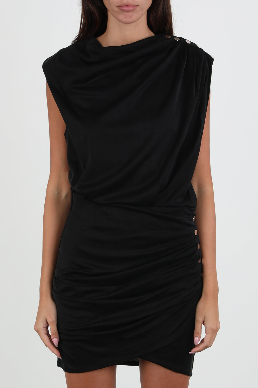 תמונת דוגמן קידמית של שמלת מיני מעטפת בצבע שחור