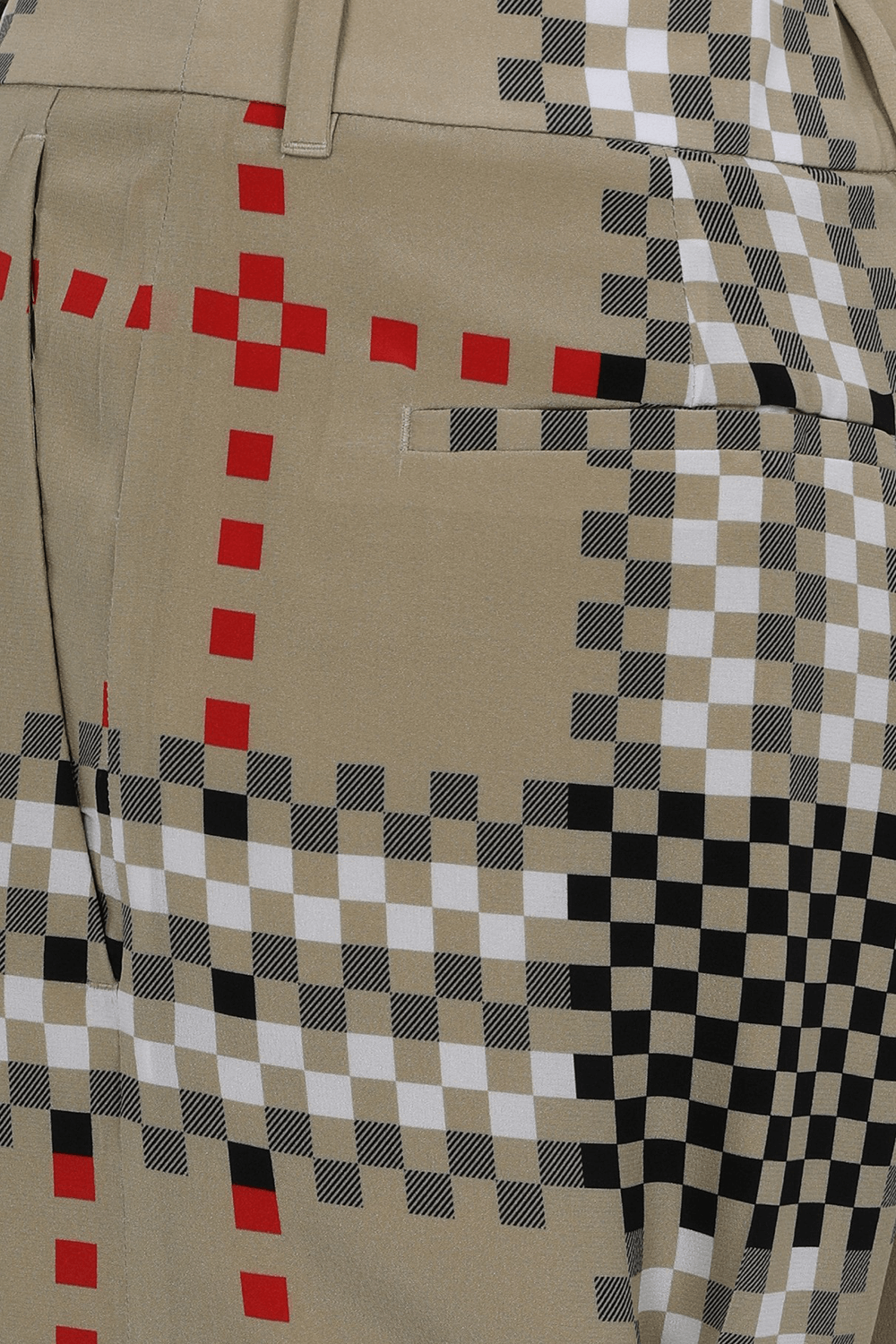 תמונה אחורית של מכנסי משי ארוכים בעיצוב משבצות