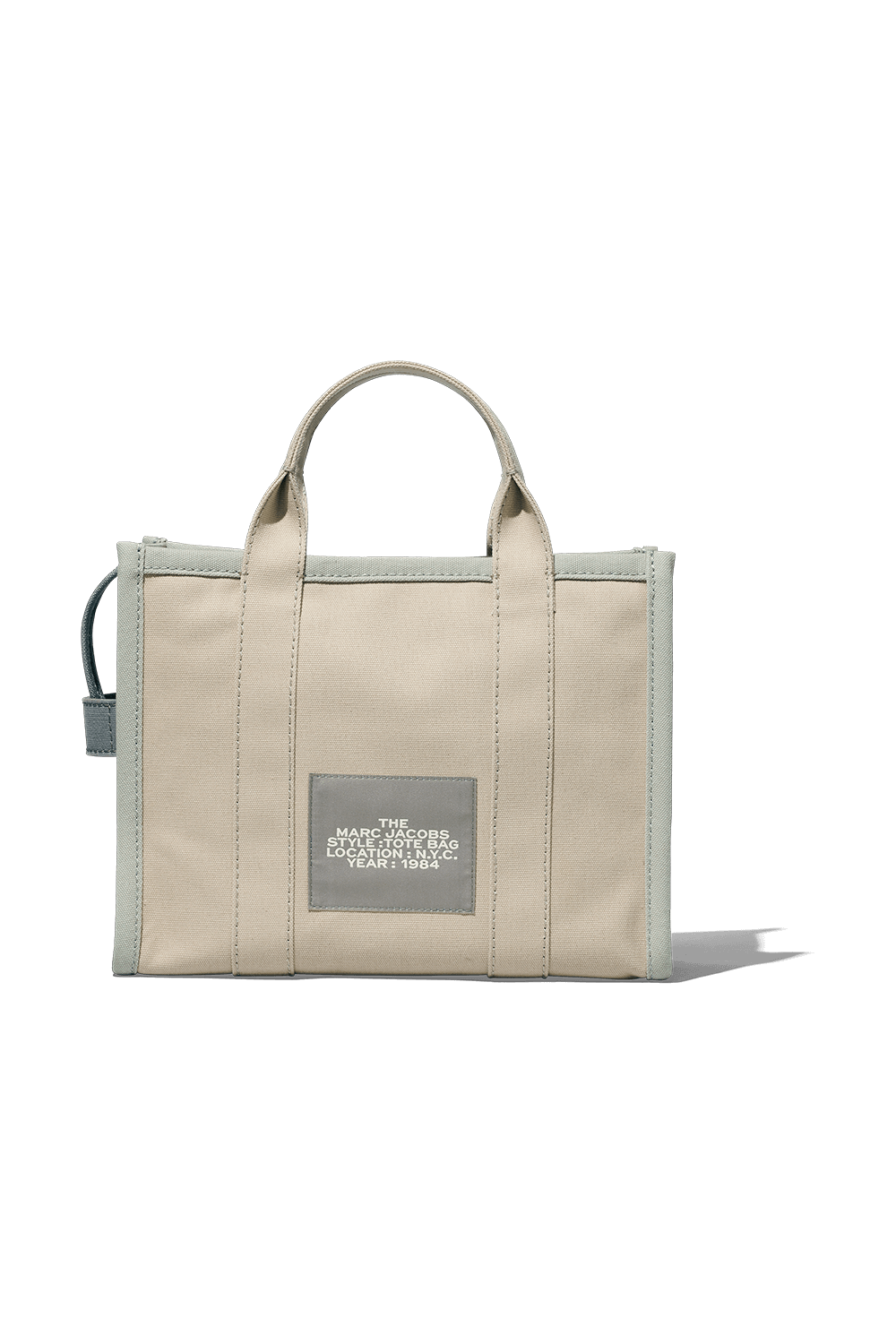 תמונה אחורית של תיק נשיאה בגוון בז' עם לוגו בגודל לארג'