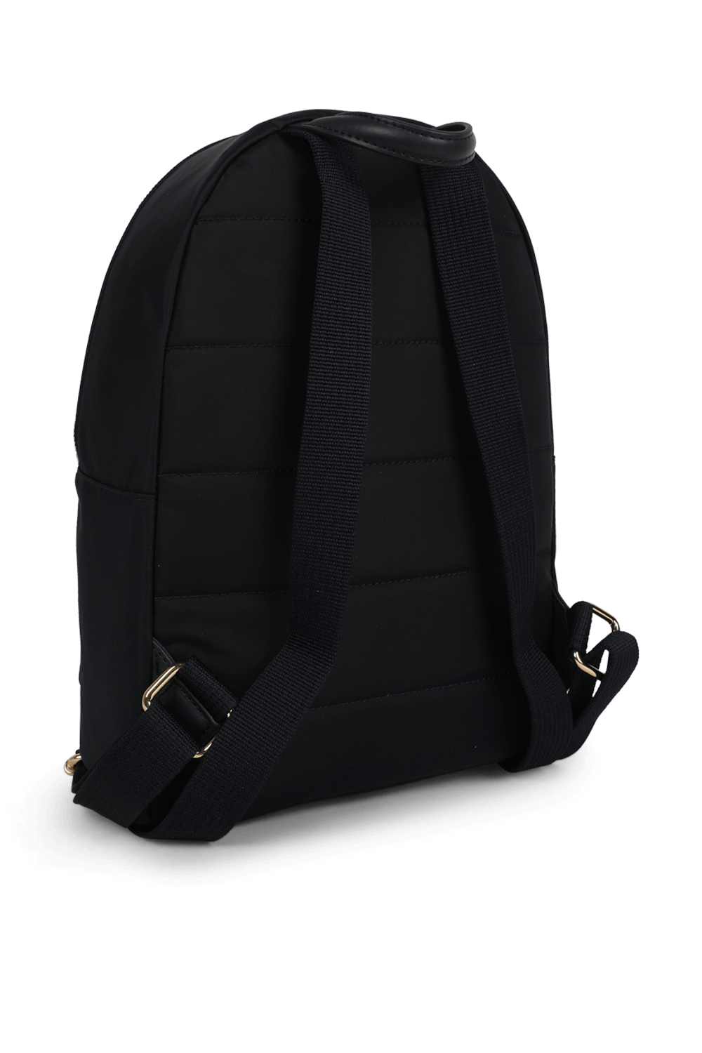 תמונה אחורית של תיג גב כחול עם פרינט פסים ממותג