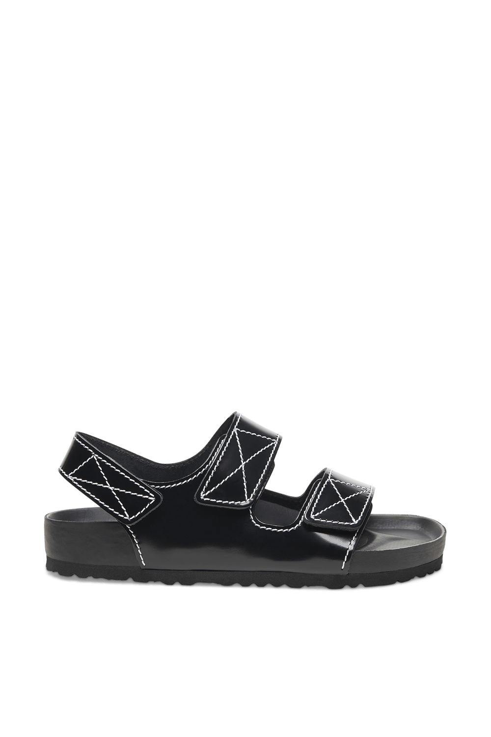 תמונה קידמית של פרונזה שולר X בירקנשטוק סנדלי מילאנו בצבע שחור