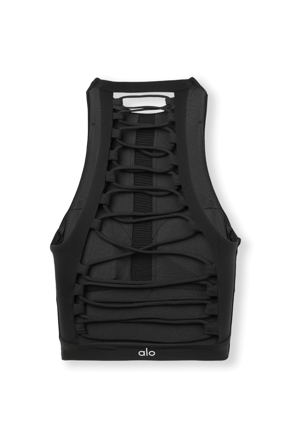 טופ ספורטיבי שחור עם רצועות אלסטיות בגב ALO YOGA