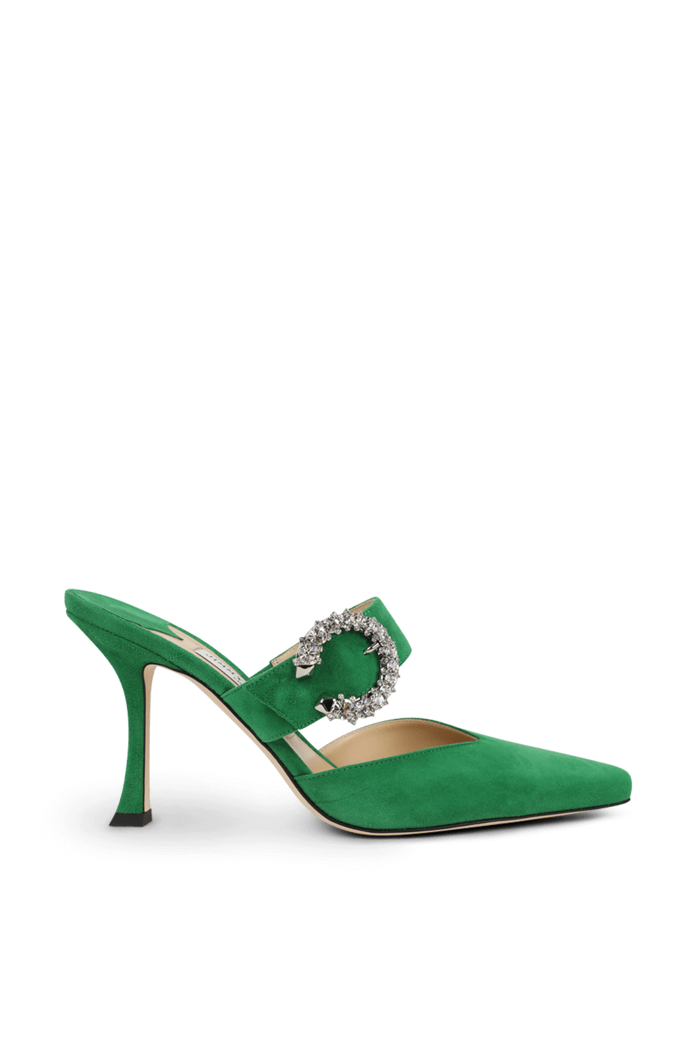 תמונה קידמית של נעלי עקב ירוקות מרתה 90 עם אבזם נוצץ