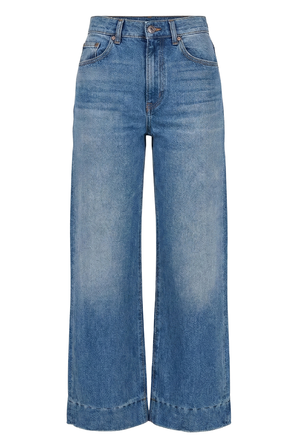 תמונה קידמית של מכנסי ג׳ינס בגזרה גבוהה