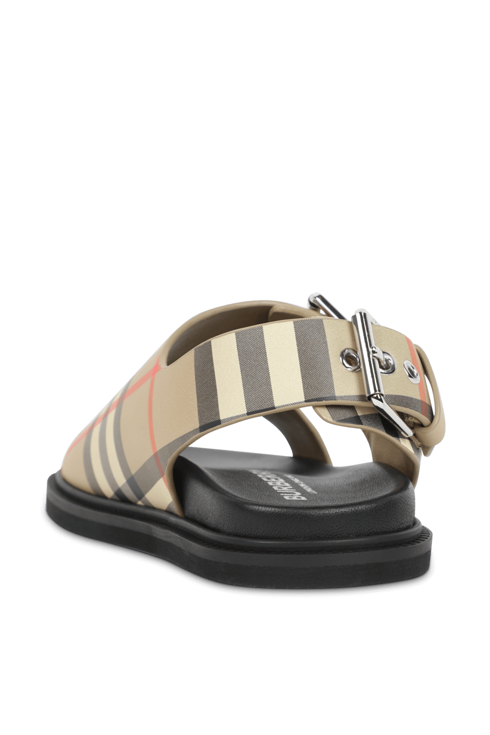 תמונה אחורית של סנדלים מעור בהדפס משבצות - מידות 27-35