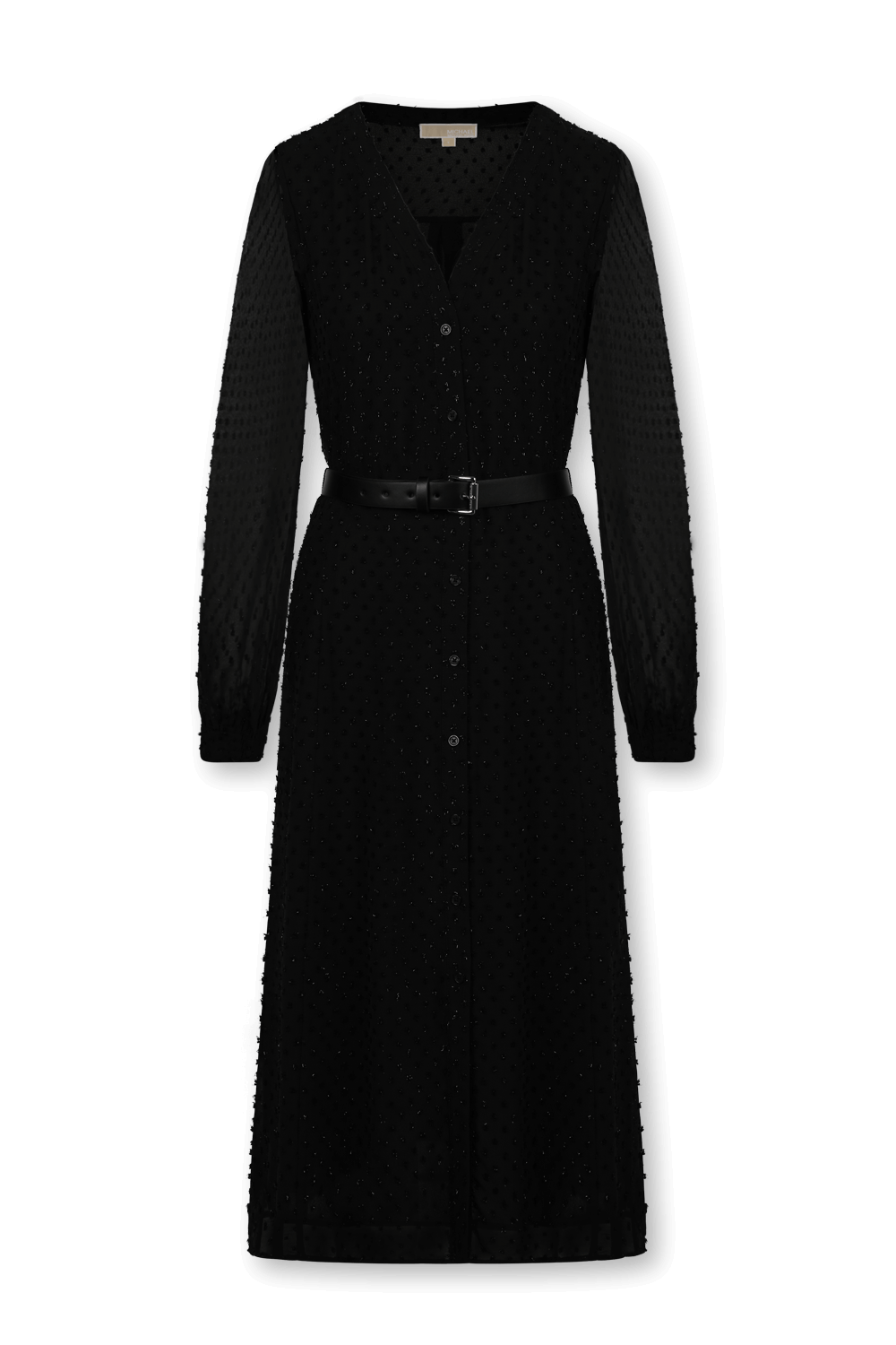 תמונה קידמית של שמלת מקסי עם נקודות בד