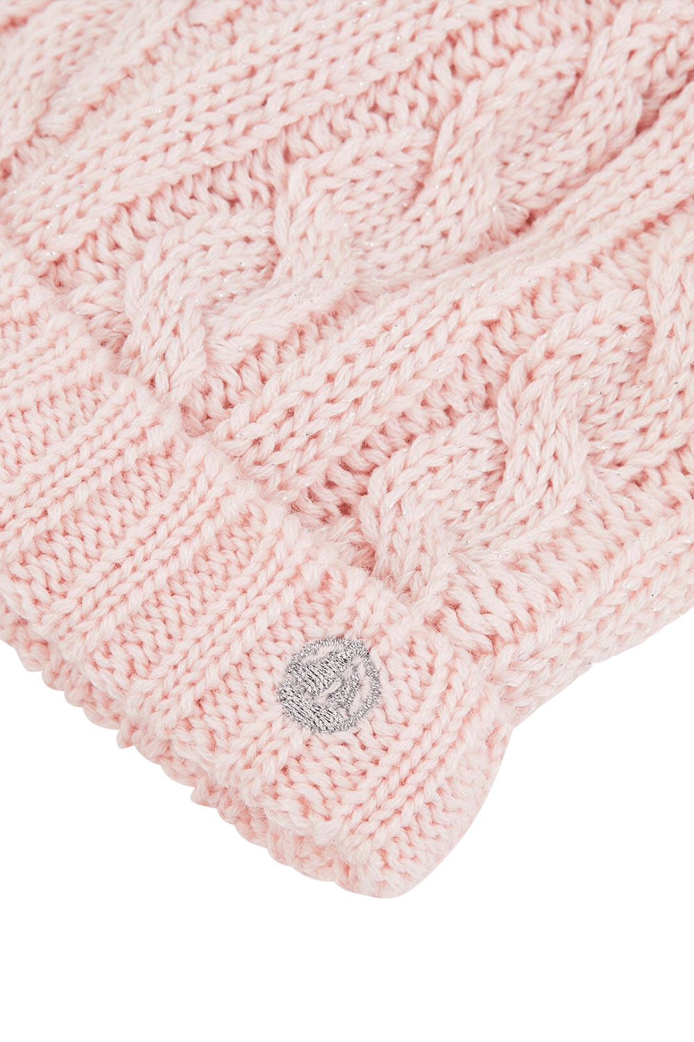 תמונה אחורית של כובע גרב עם שני פונפונים בצבע ורוד