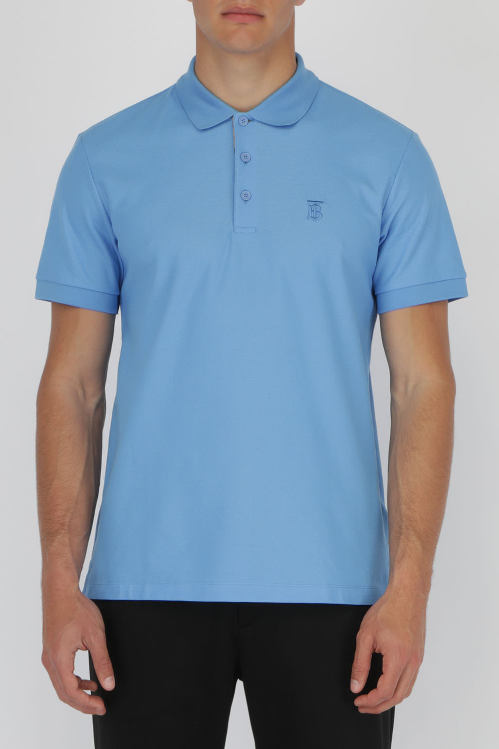 Cotton Pique Polo Shirt In Sky Blue BURBERRY