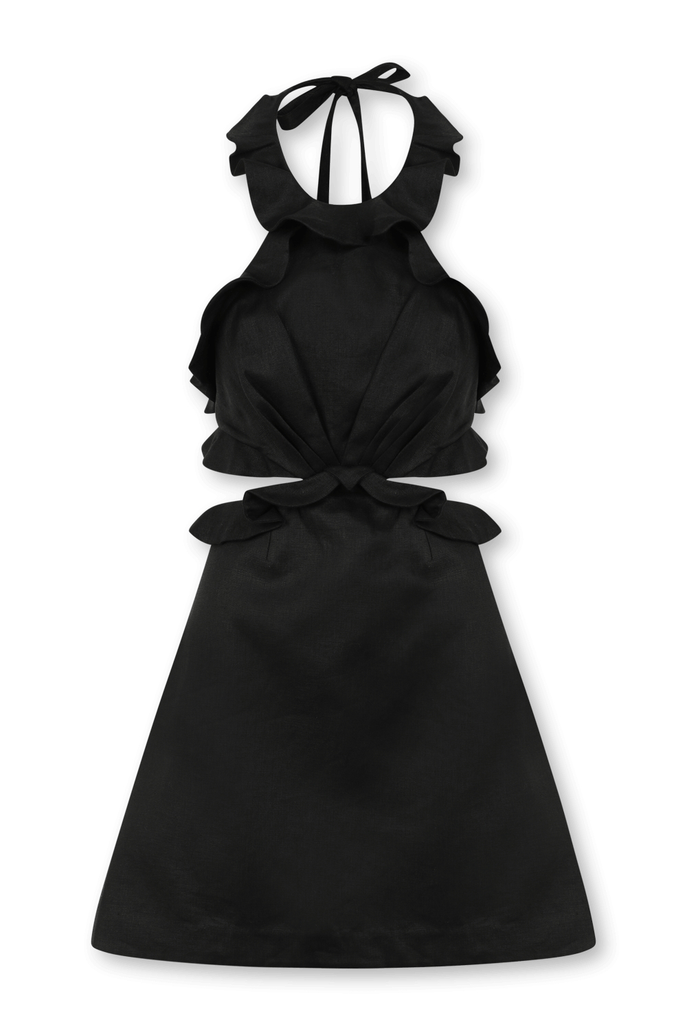 תמונה קידמית של שמלת מיני עם קשירה בגוון שחור