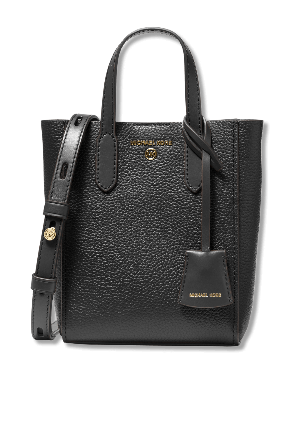 תמונה קידמית של תיק קטן מעור מגורען שחור