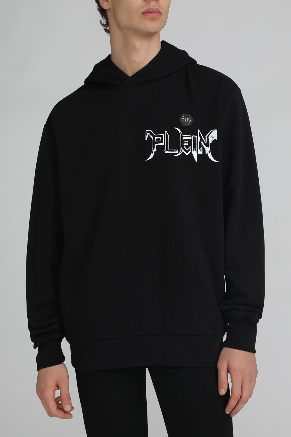 תמונת דוגמן קידמית של סווטשירט קפוצ'ון עם הדפס אחורי