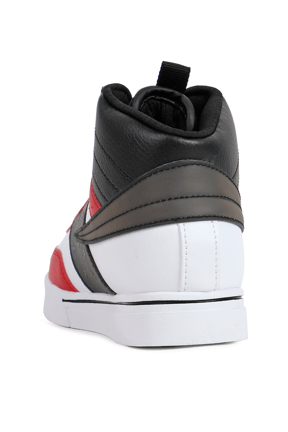 תמונה אחורית של מידות 30-37 נעלי כדורסל בגווני שחור, אדום ולבן