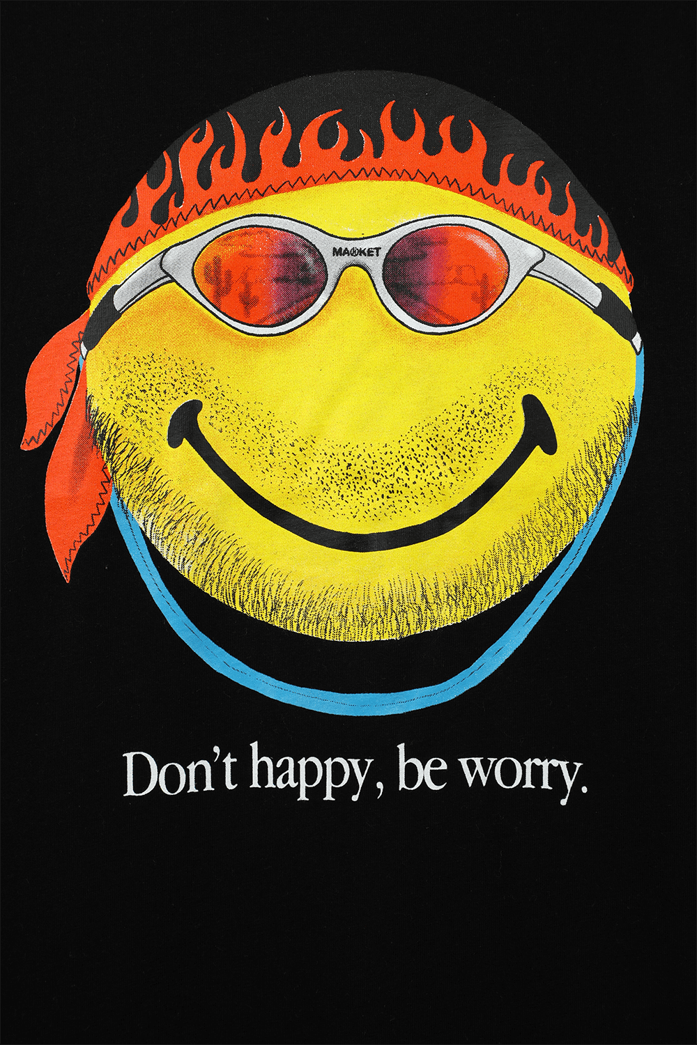 תמונה אחורית של חולצת טי סמיילי דונט הפי בשחור