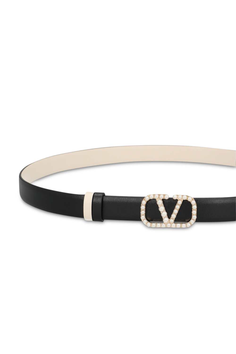 תמונת פנים של חגורה דו צדדית עם אבזם פנינים