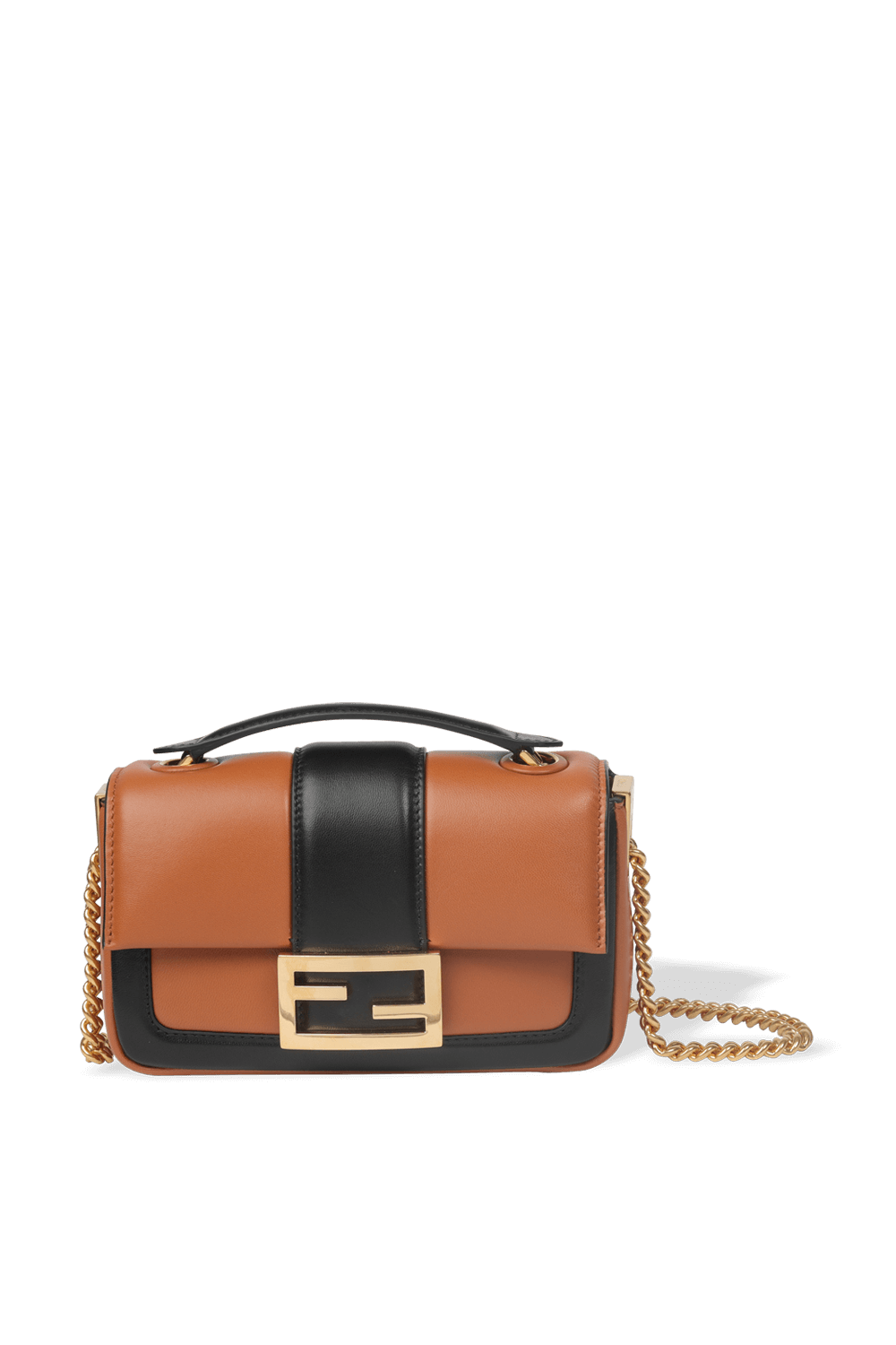 Brown and Black Mini Baguette Bag with Chain FENDI