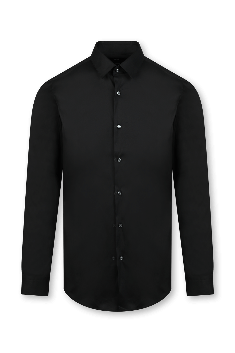 תמונה קידמית של חולצה מכופתרת שחורה עם שרוולים ארוכים