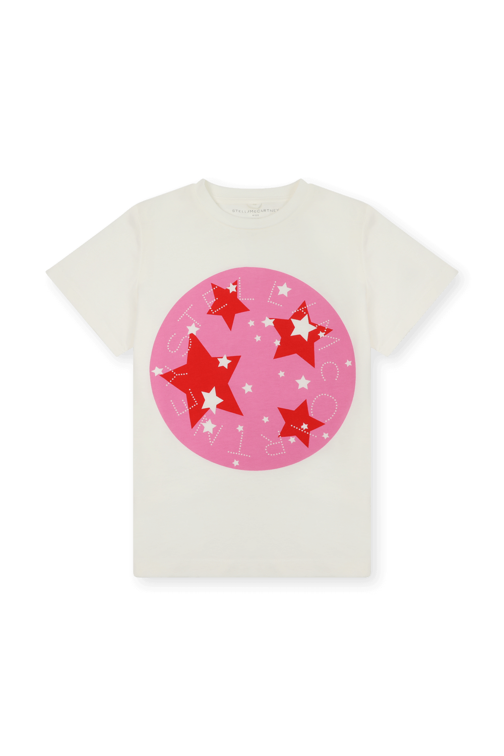 תמונה קידמית של גילאי 2-14 חולצת לוגו לבנה עם הדפס כוכבים