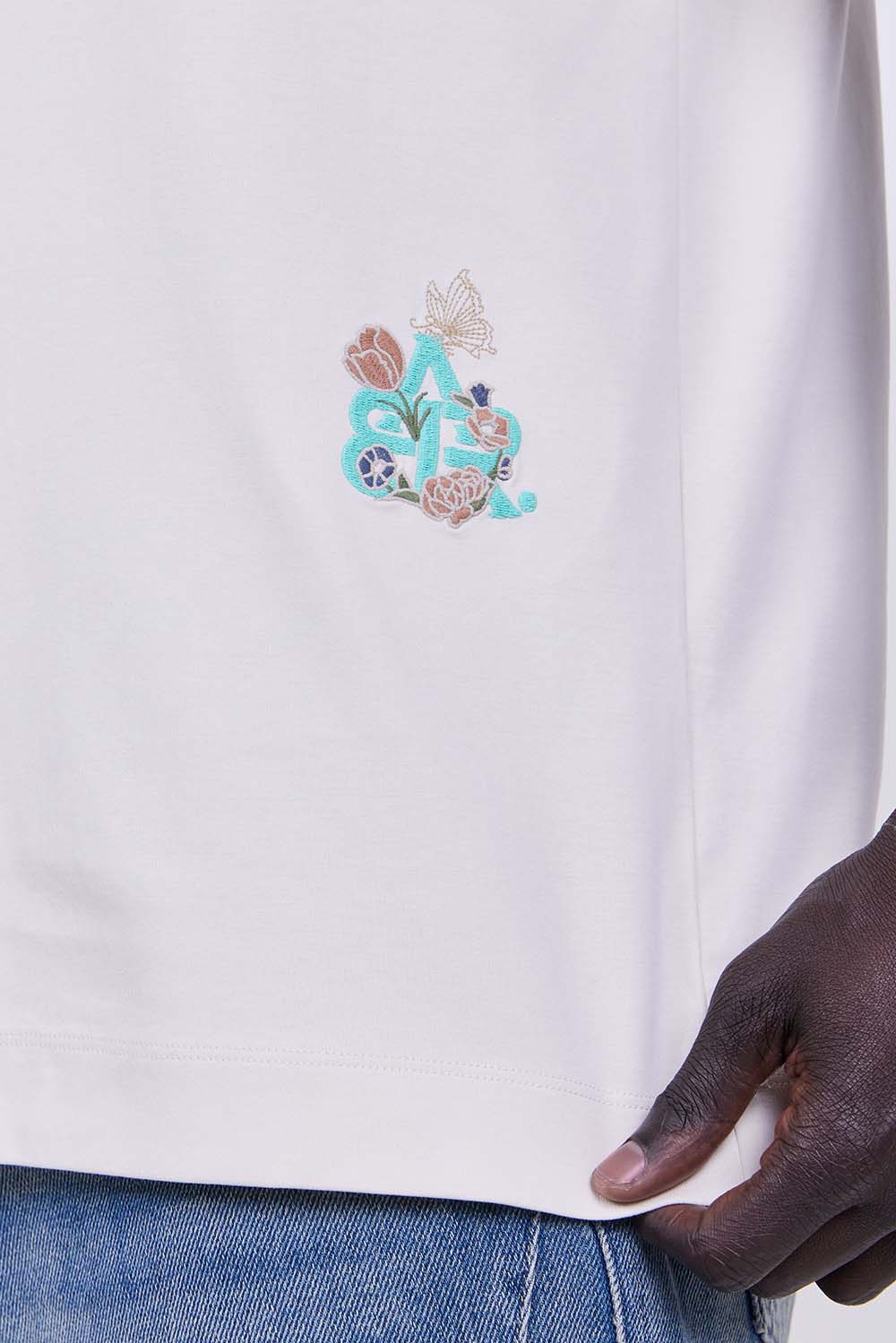 תמונת תקריב דוגמן של חולצת טי אוברסייז