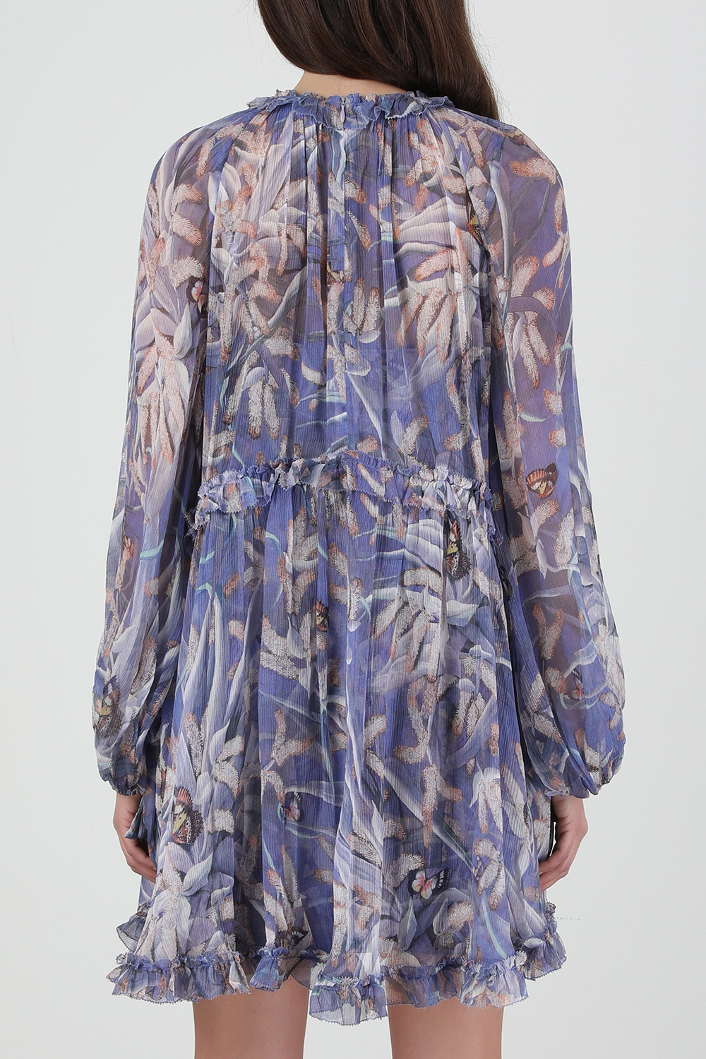 תמונת דוגמן אחורית של Botanica Drawn Mini Dress in Purple