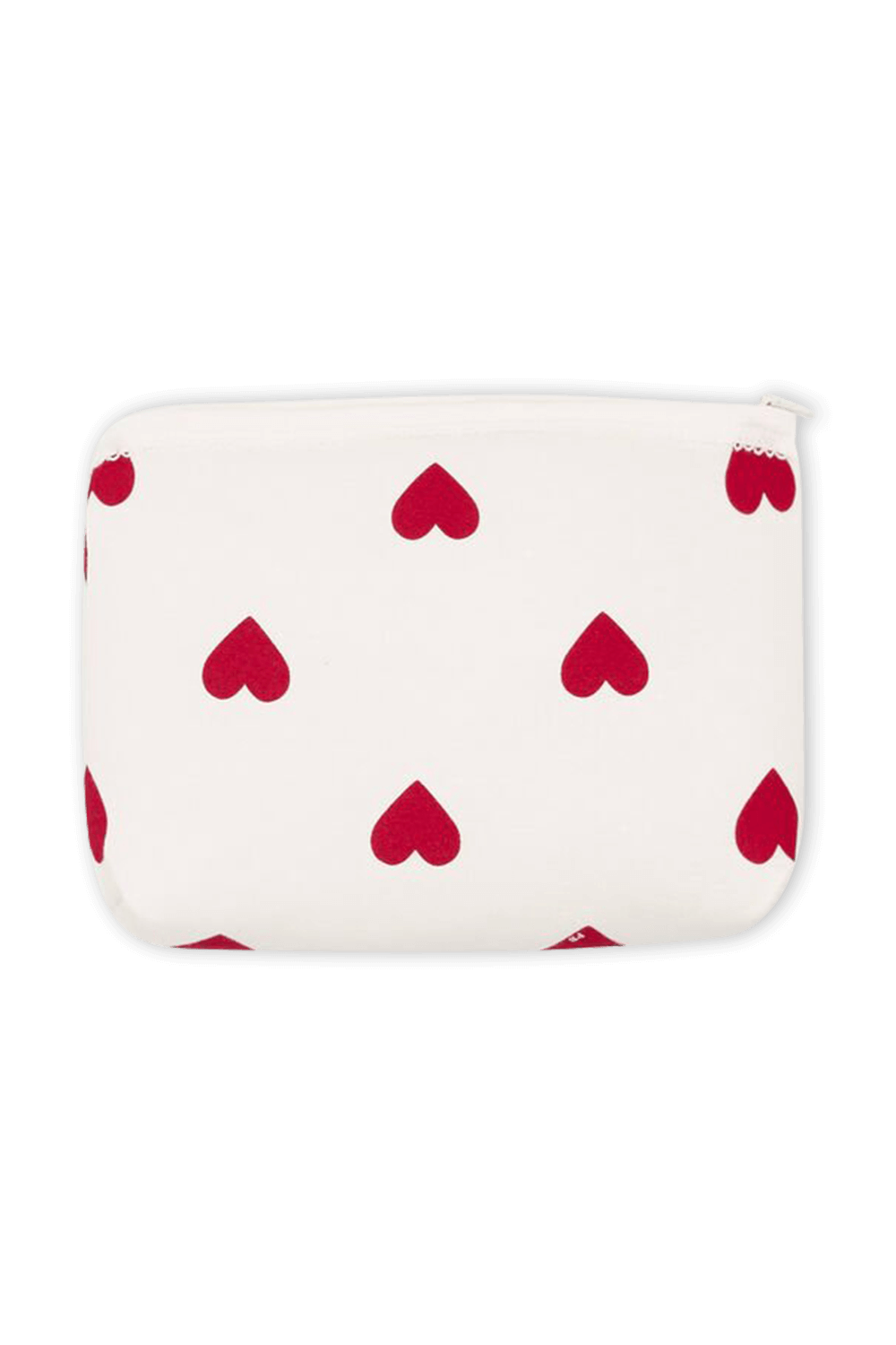 תמונה אחורית של תיק קטן עם הדפס לבבות באדום ולבן