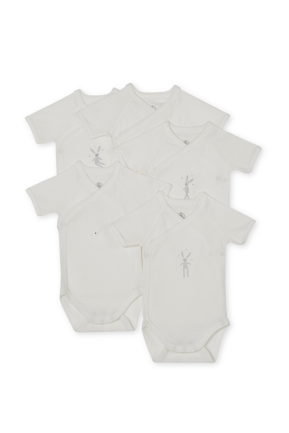 תמונה קידמית של חמישיית בגדי גוף קצרים בפרינט ארנבון - גילאי NB-12 חודשים