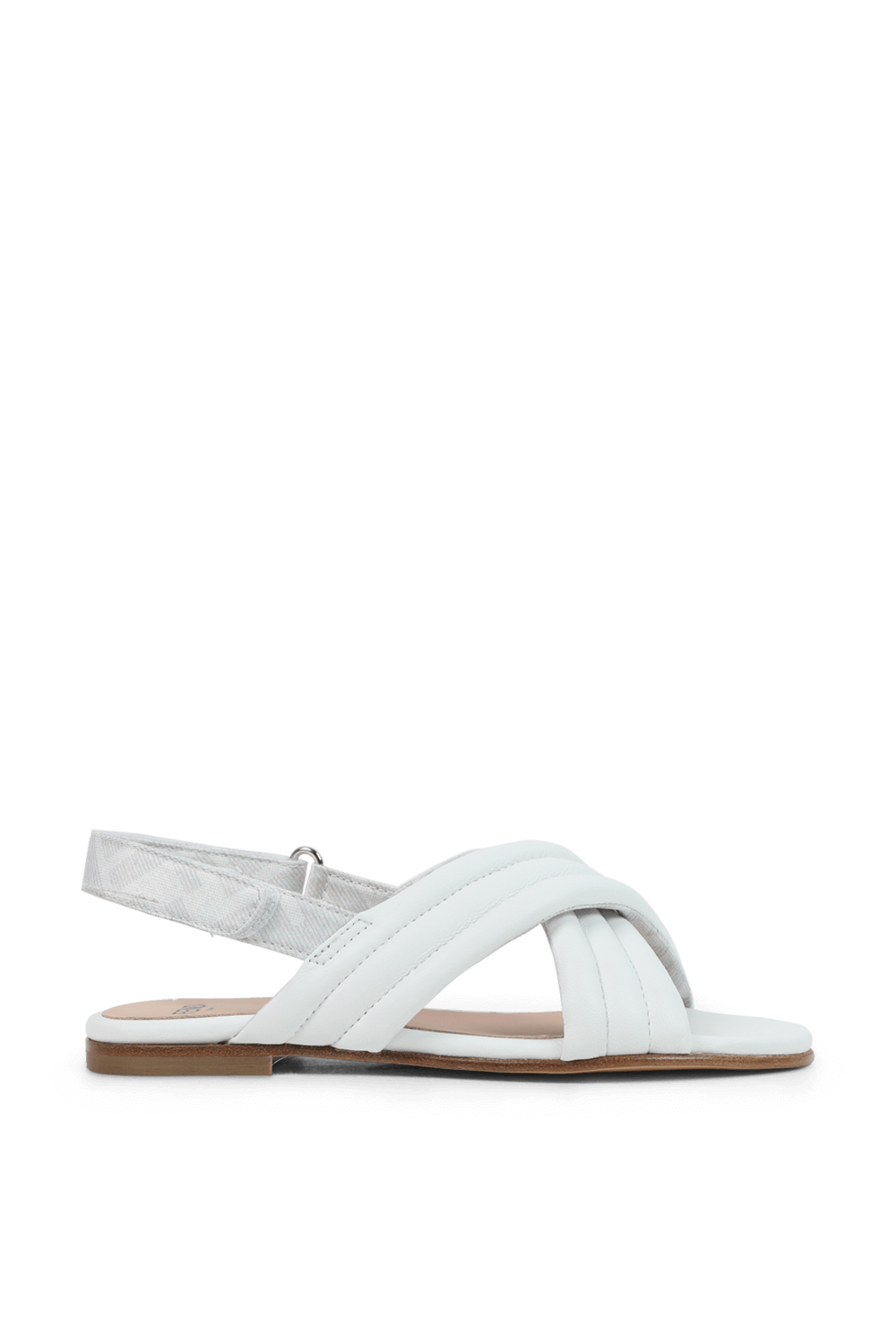 תמונה קידמית של מידות 24-31 סנדלים לבנים עם רצועות מצטלבות