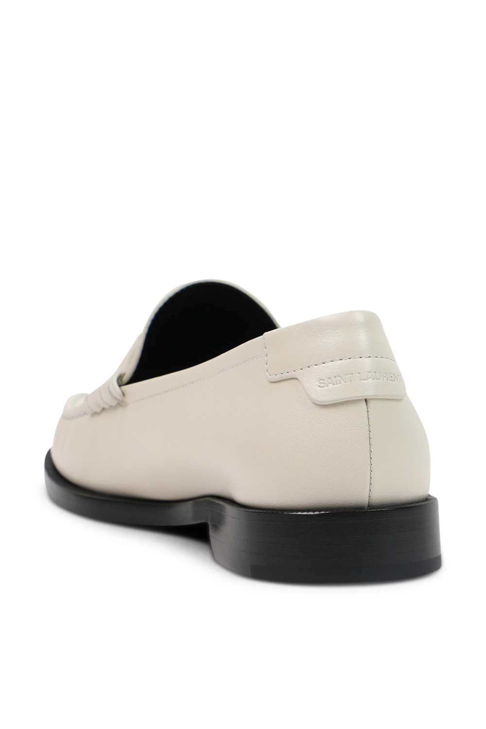 נעלי מוקסין מעור עם מונוגרמה בגוון לבן SAINT LAURENT