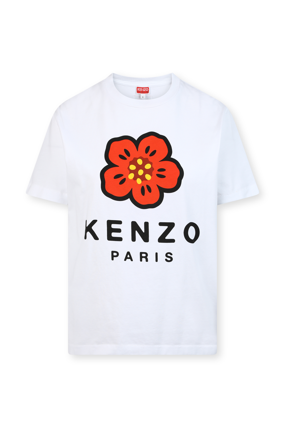 תמונה קידמית של חולצת טי עם הדפס לוגו פרחוני