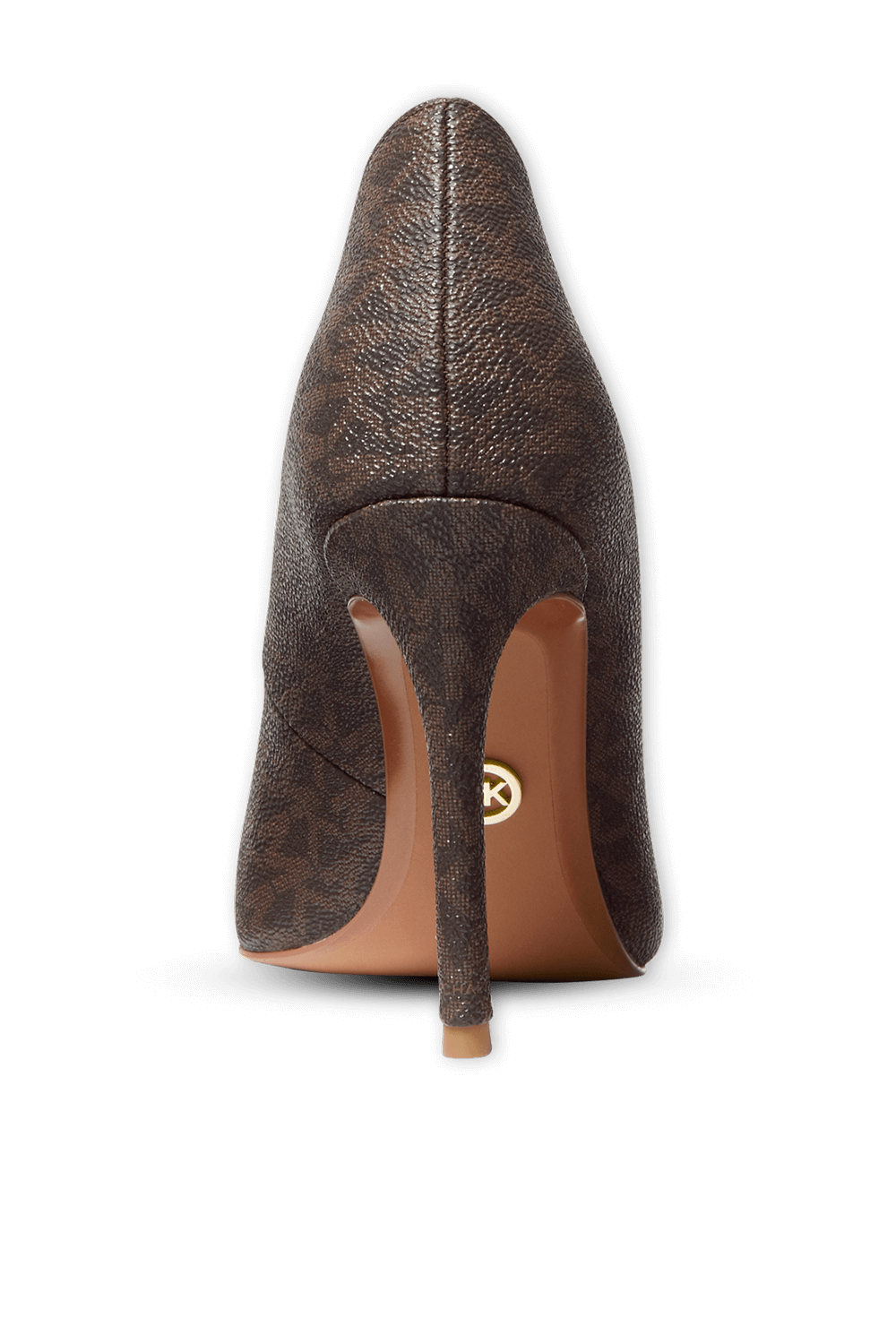 תמונת תקריב של נעלי עקב מונוגרמיות חומות