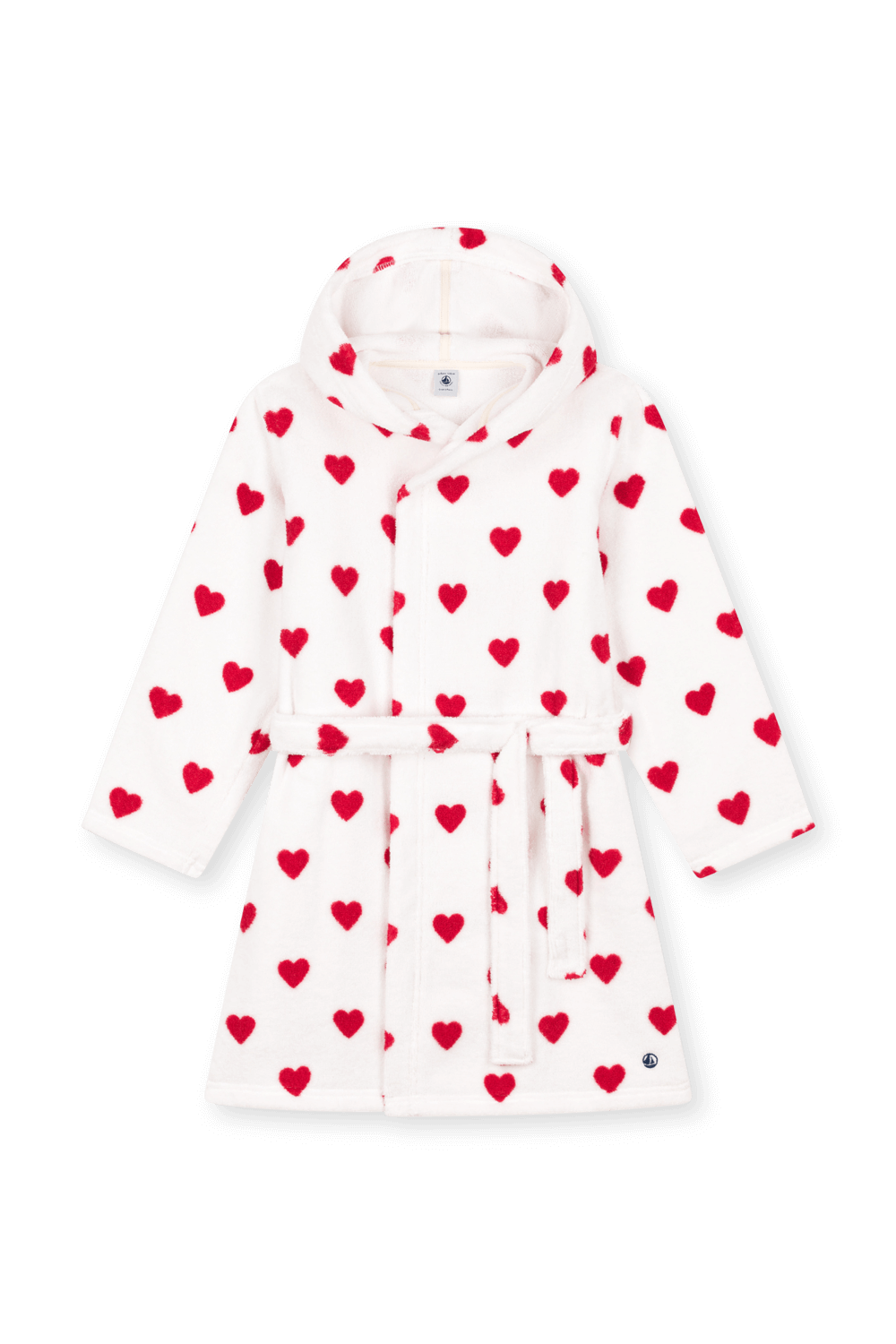 תמונה קידמית של חלוק רחצה עם הדפס לבבות