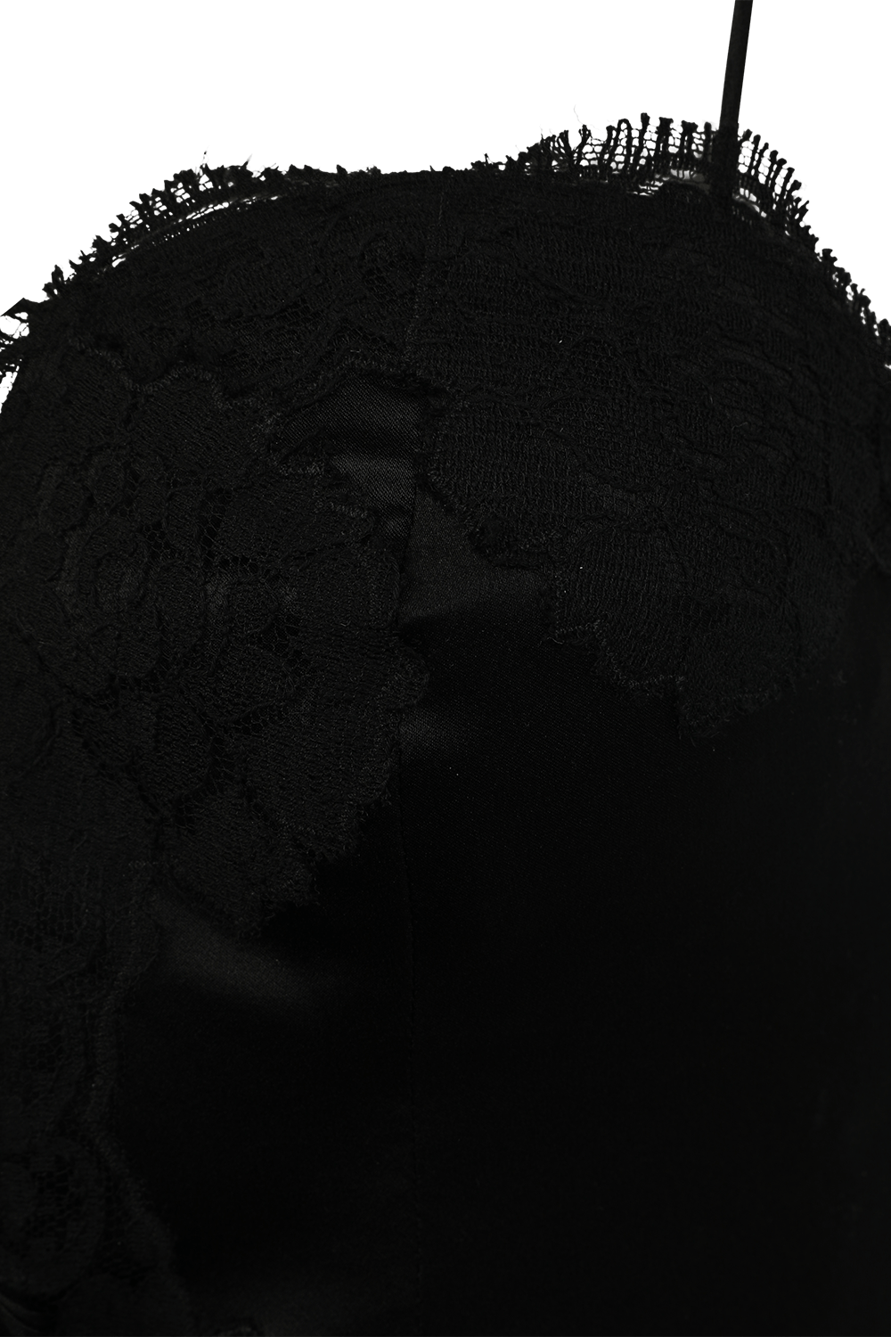 תמונה אחורית של שמלת מידי ממשי סאטן בעיטור תחרה