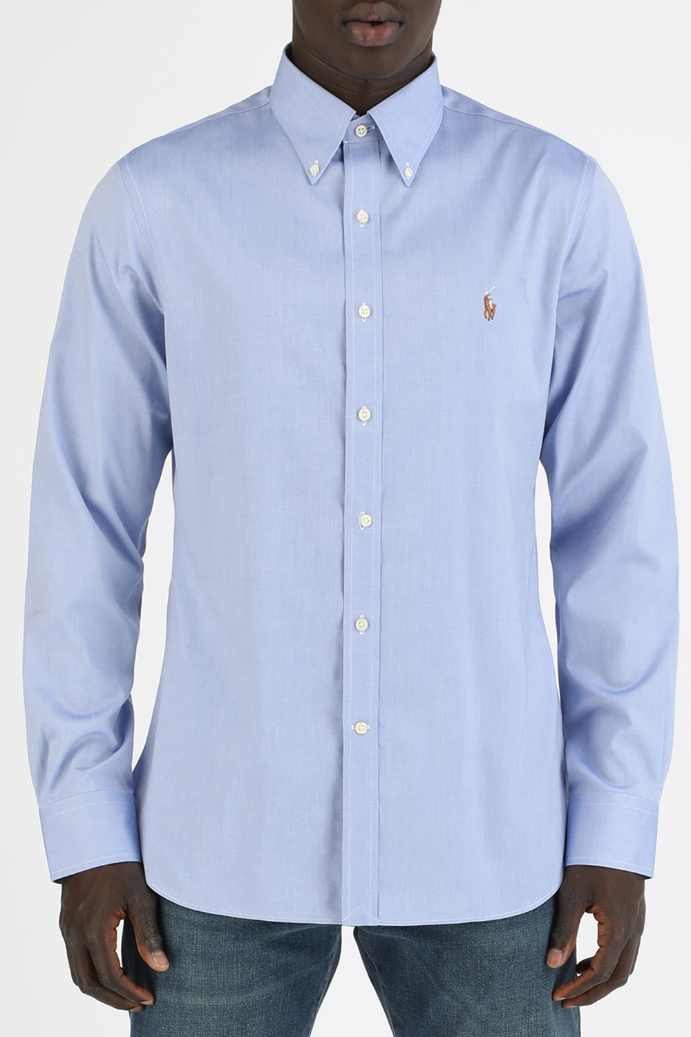 תמונת דוגמן קידמית של Slim Fit Mesh Oxford Sport Shirt in Blue