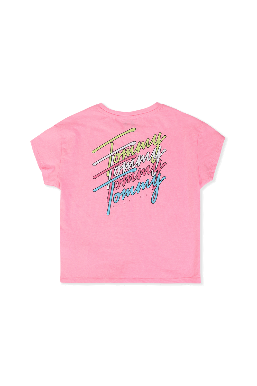 גילאי 8-16 חולצת טי ורודה עם לוגו חתימת המעצב TOMMY HILFIGER KIDS