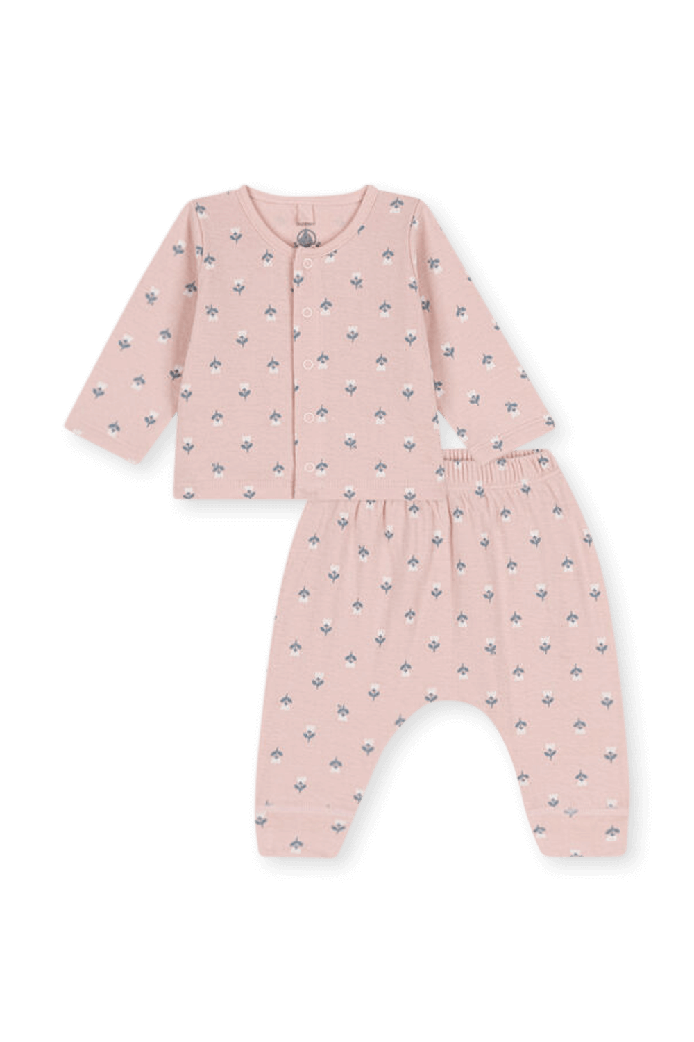 תמונה קידמית של סט פיג'מה פרחוני מכותנת פליז אורגנית - גילאי 3-18 חודשים