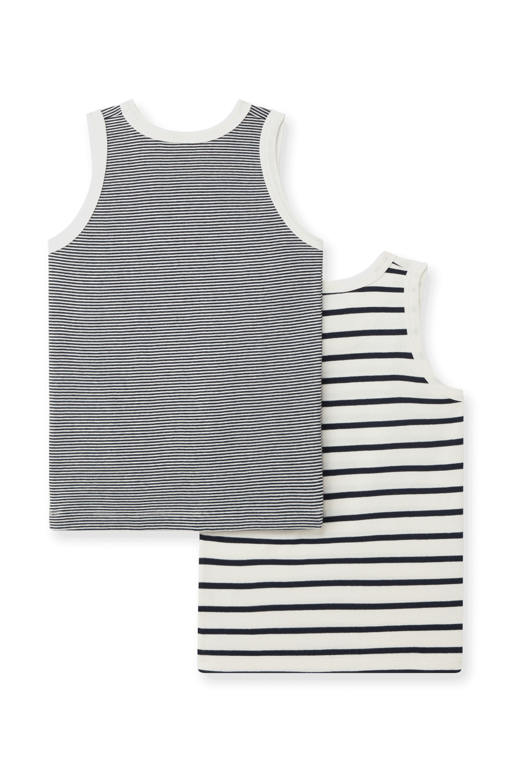 תמונת תקריב של גילאי 2-10 מארז שתי גופיות פסים בלבן ונייבי