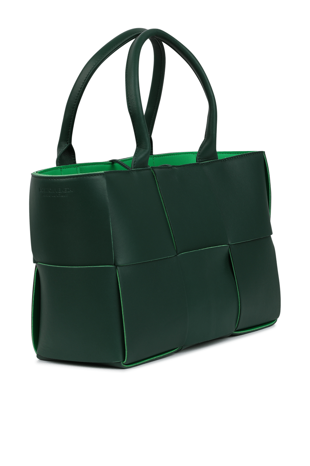 תמונה אחורית של Woven Leather Tote Bag in Green