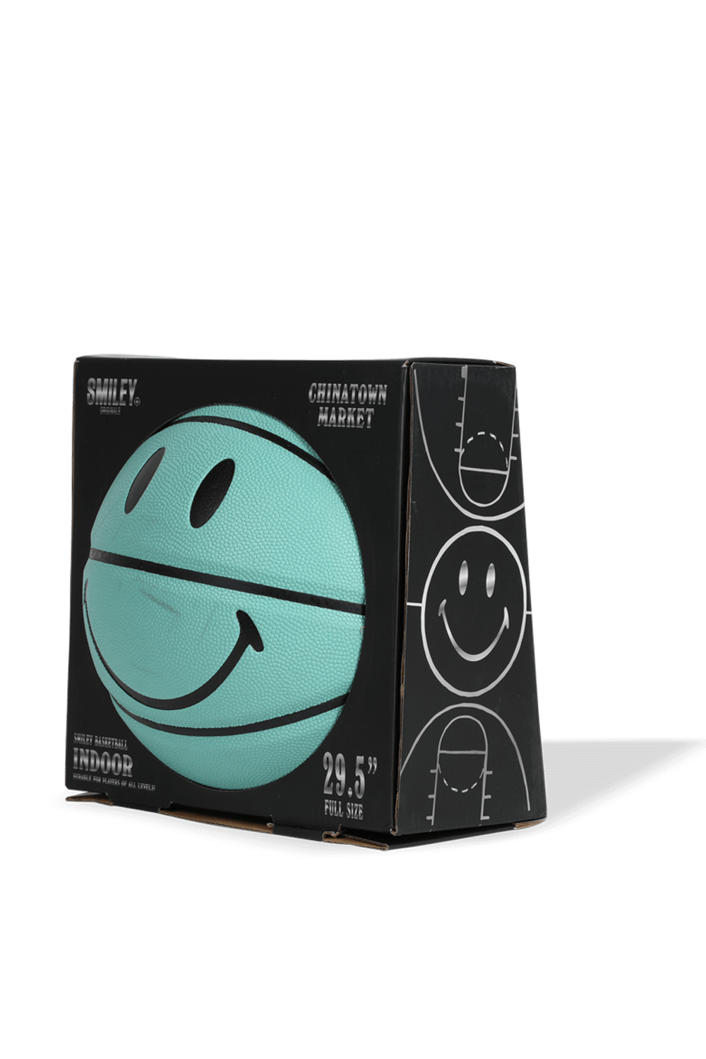 תמונה אחורית של כדור כדורסל עם סמיילי בצבע טורקיז