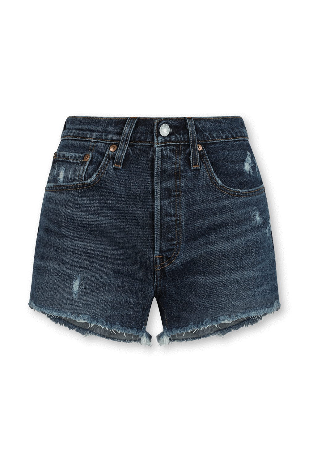 תמונה קידמית של מכנסי ג'ינס קצרים בכחול כהה 501