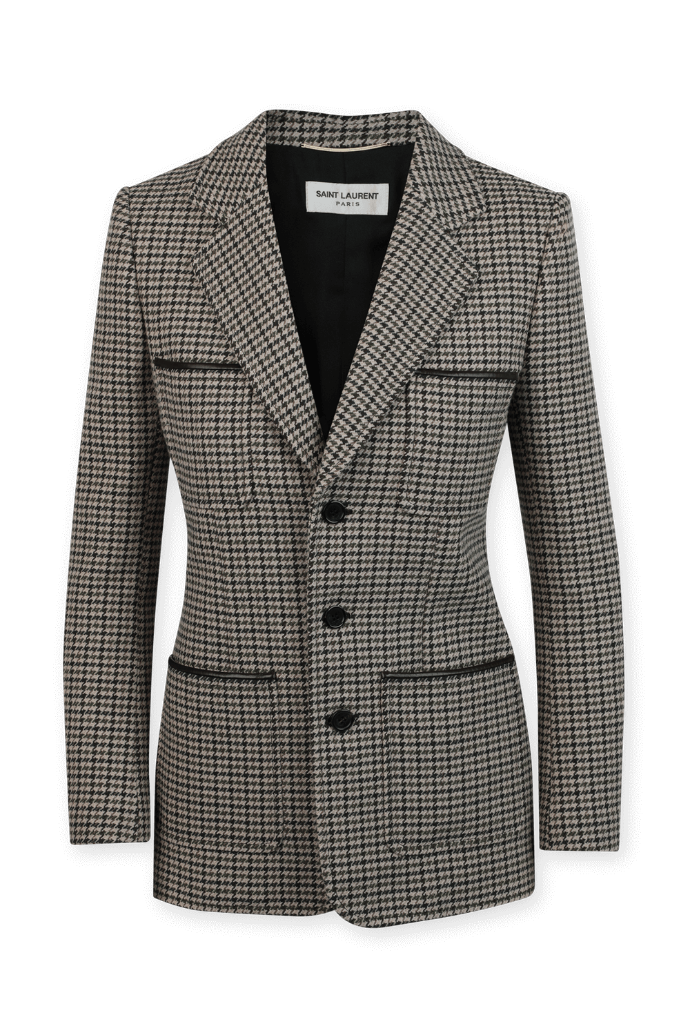 תמונה קידמית של בלייזר צמר עם דוגמת פפיטה בגווני שחור ולבן