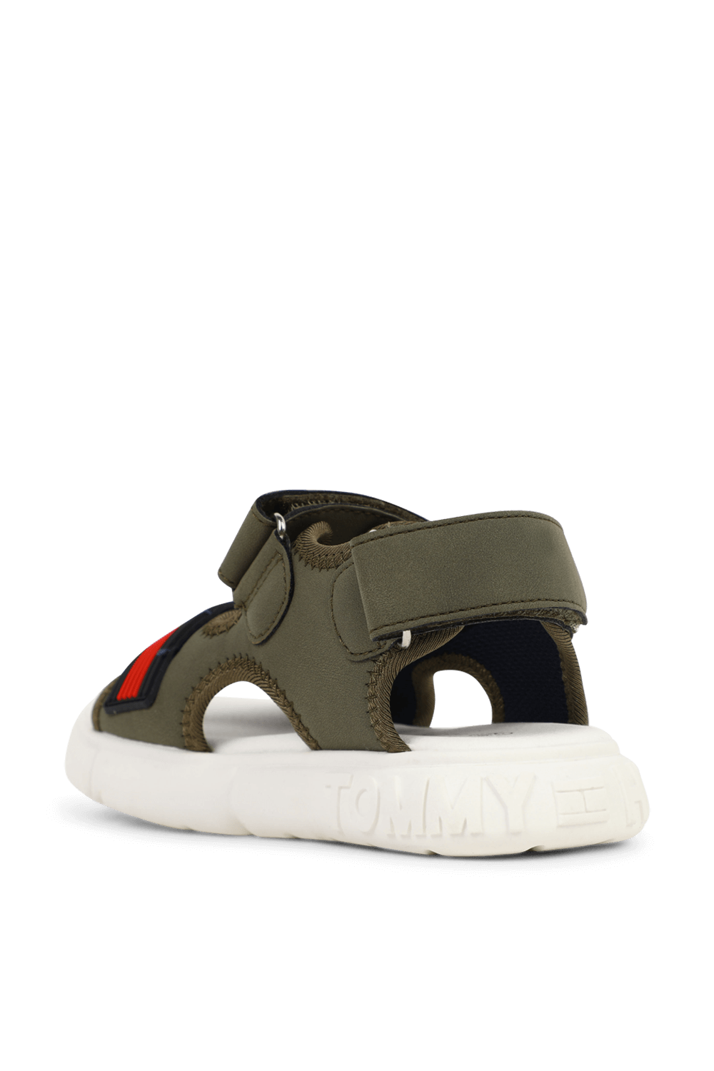 תמונה אחורית של מידות 28-34 סנדלי שורש בגוון ירוק זית