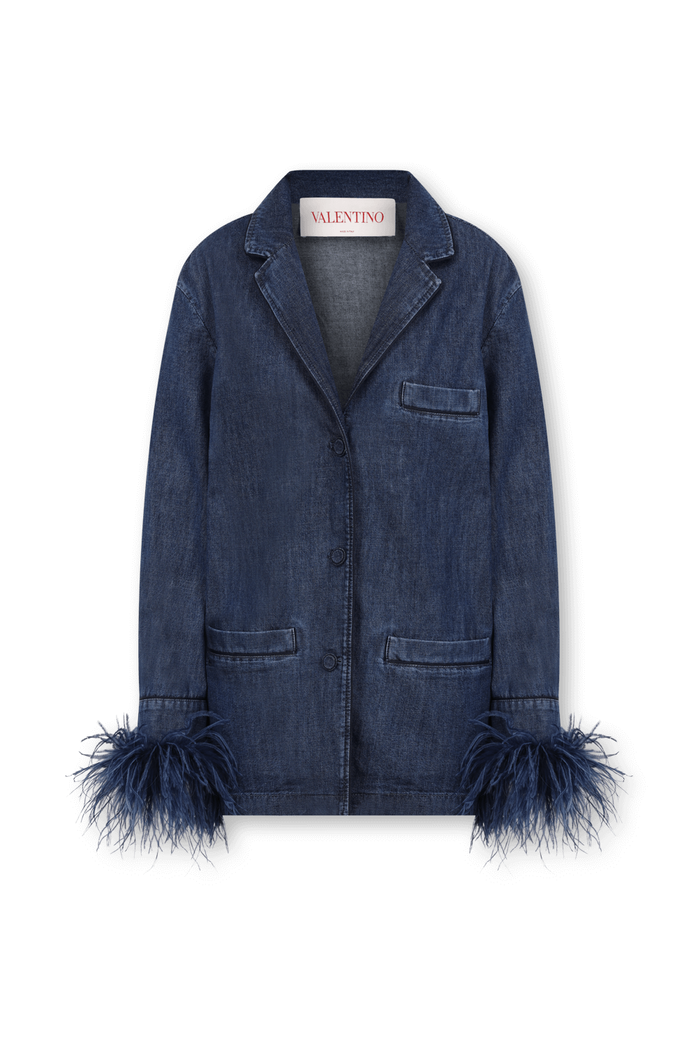 תמונה קידמית של חולצת ג'ינס עם נוצות