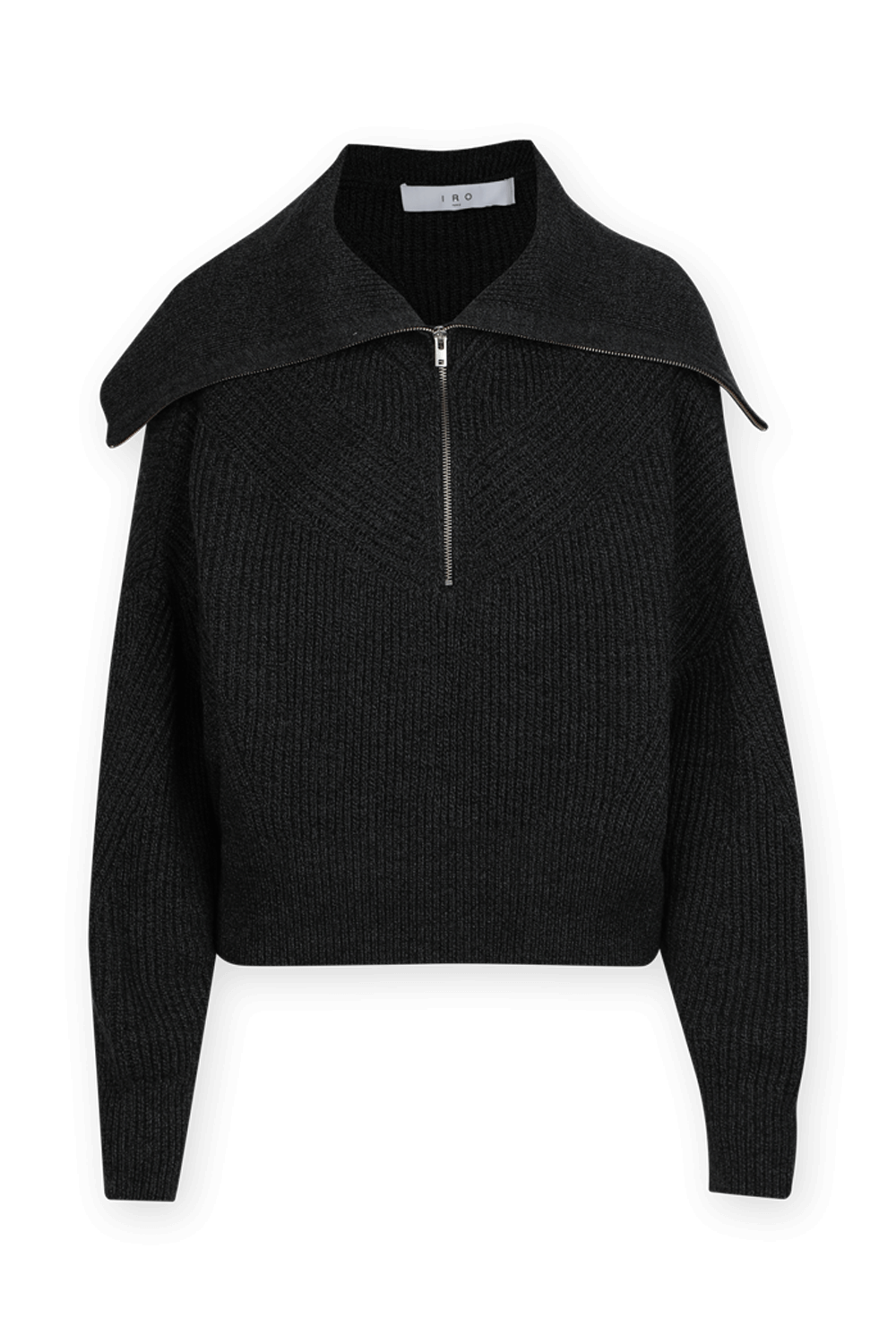 תמונה קידמית של Joanna Front Zip Ribbed Sweater In Smoky Black