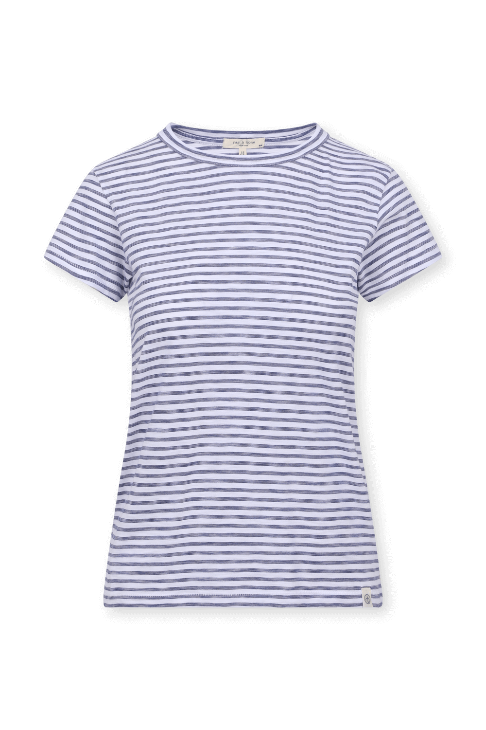 תמונה קידמית של חולצת טי מכותנה אורגנית עם הדפס פסים